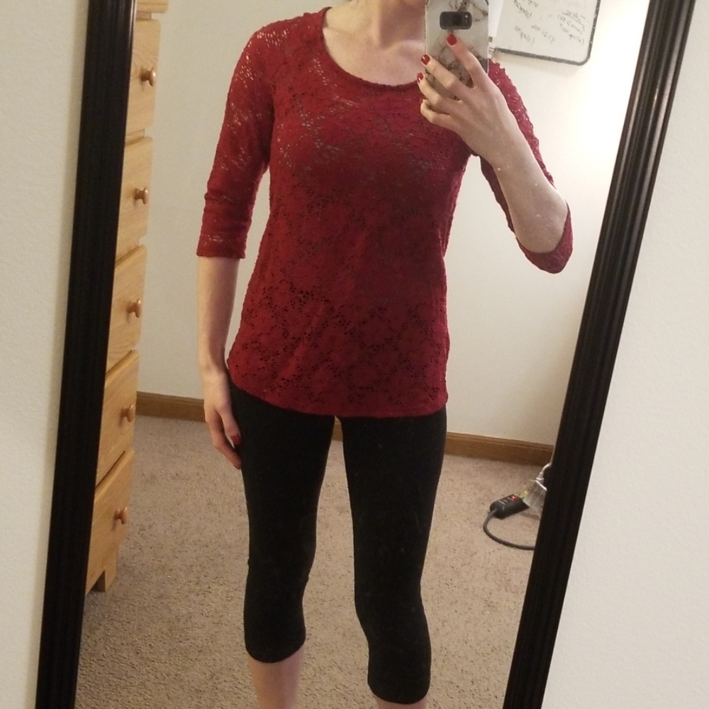Red three quarter sleeve with zipper in back
